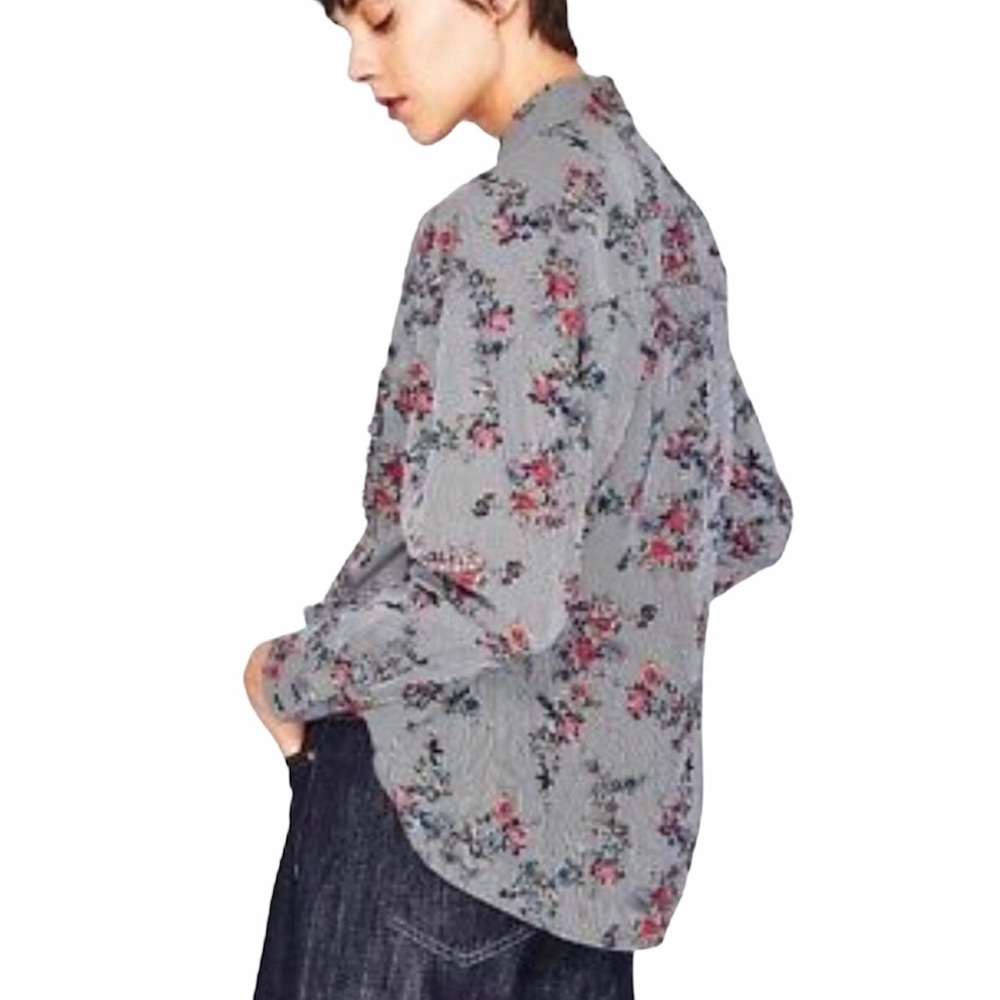 Zara Basic Floral Button Down Shirts With Studs - image 2